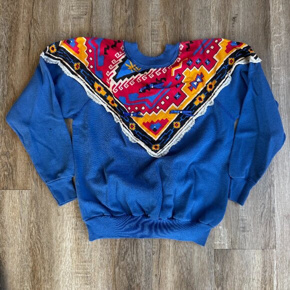 Vintage 90s Southwestern Handmade Sweatshirt - size Large - Picture 1 of 4